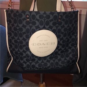 Coach Dark Blue and Cream Signature Tote